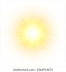 A flash of yellow light. Sun on a white background. Overlay effect. Vector