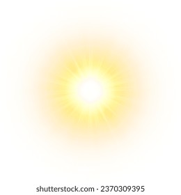 A flash of yellow light. Sun on a white background. Overlay effect. Vector