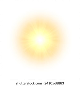 A flash of yellow light. Sun on a white background. Overlay effect. Vector	