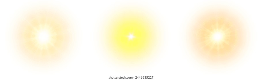 A flash of yellow light. Sun on a white background. Overlay effect. Vector	
