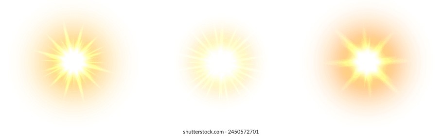 A flash of yellow light. Sun on a white background. Overlay effect. Vector