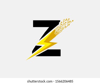 Flash Z Letter Logo Icon, Electrical Bolt With Circuit Line Shape and Initial Z Letter Logo Design.