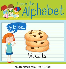 Flashcard alphabet B is for biscuits illustration