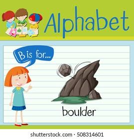 Flashcard alphabet B is for boulder illustration