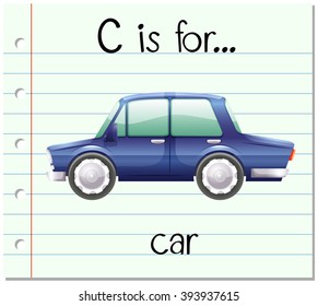 Flashcard alphabet C is for car illustration