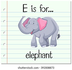 Flashcard alphabet E is for elephant illustration