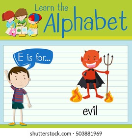 Flashcard alphabet E is for evil illustration