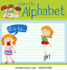 Flashcard alphabet G is for girl illustration