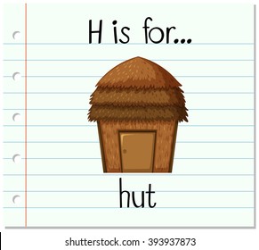 Flashcard alphabet H is for hut illustration