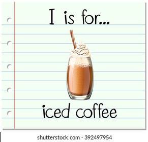 Flashcard alphabet I is for iced coffee illustration