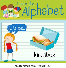 Flashcard alphabet L is for lunchbox illustration