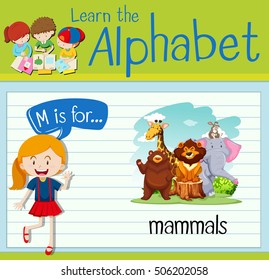 Flashcard alphabet M is for mammals illustration