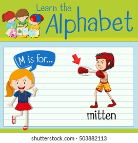 Flashcard alphabet M is for mitten illustration
