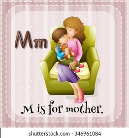 Flashcard alphabet M is for mother illustration