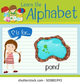 Flashcard alphabet P is for pond illustration