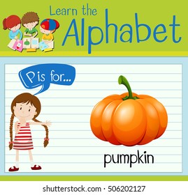 Flashcard alphabet P is for pumpkin illustration