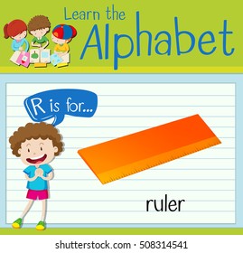Flashcard alphabet R is for ruler illustration