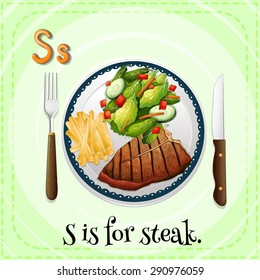 Flashcard Alphabet S is for steak  