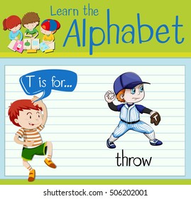 Flashcard alphabet T is for throw illustration