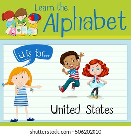 Flashcard alphabet U is for United States illustration