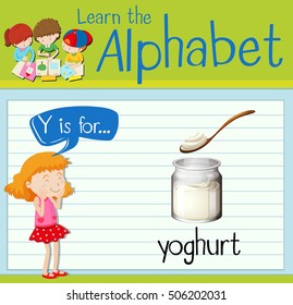Flashcard alphabet Y is for yoghurt illustration