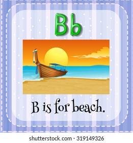 Flashcard of B is for beach illustration