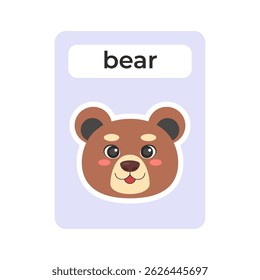 Flashcard with bear head on isolated background. Vector illustration in a flat style