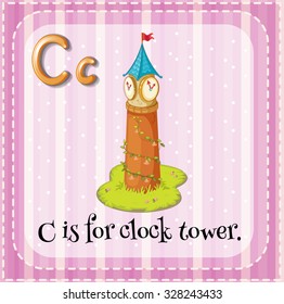 Flashcard C is for clock tower illustration