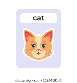 Flashcard with cat head on isolated background. Vector illustration in a flat style