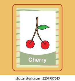 Flashcard Cherry is a vector cartoon, cute doodle with Flashcard Game. Suitable for designing t-shirts, merchandise, stickers, shop logos, etc. 