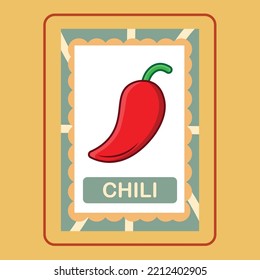 

FLASHCARD CHILI is a vector cartoon, cute doodle with Flashcard Game. 
Suitable for designing t-shirts, merchandise, stickers, shop logos, etc. 
