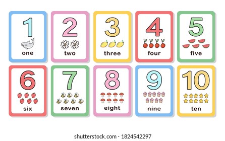 Flashcard cute number count for kids learning vector