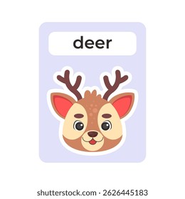 Flashcard with deer head on isolated background. Vector illustration in a flat style