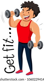 Flashcard design for get fit with man doing weighlifting illustration