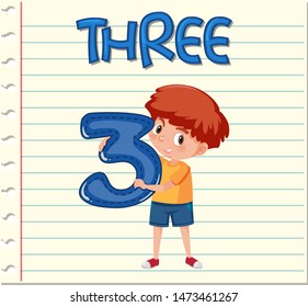 Flashcard design with number three illustration