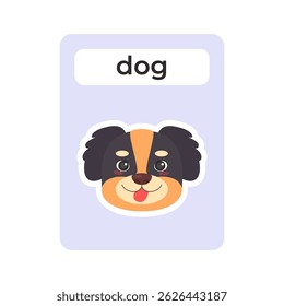 Flashcard with dog head on isolated background. Vector illustration in a flat style