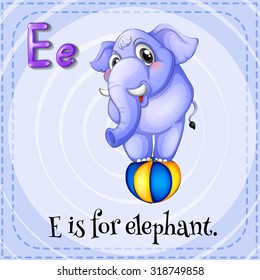 Flashcard of E is for elephant illustration