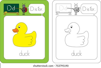 Flashcard for English language - letter D is for duck