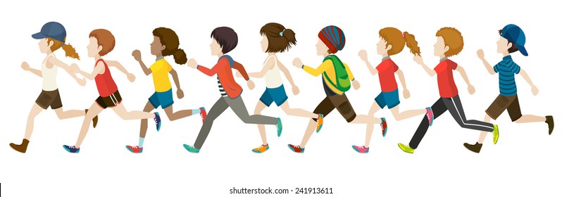 Flashcard of faceless kids in running pose