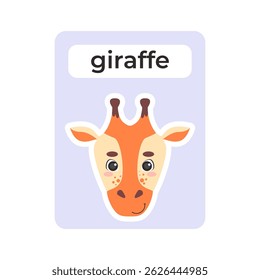 Flashcard with giraffe head on isolated background. Vector illustration in a flat style