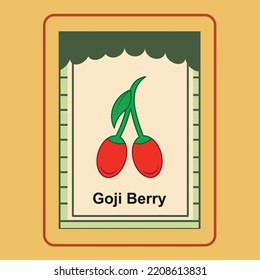 Flashcard Goji Berry is a vector cartoon, cute doodle with Flashcard Game. 
Suitable for designing t-shirts, merchandise, stickers, shop logos, etc. 