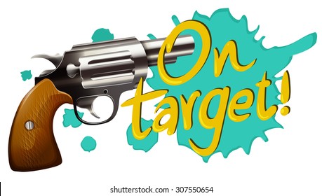 Tarjeta flash de una pistola con ilustración de texto "On target"