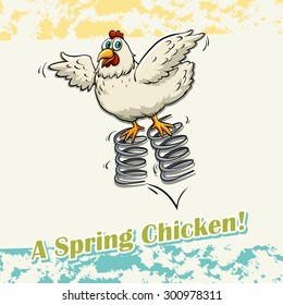 Flashcard of an idiom 'A Spring Chicken'