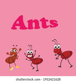 It is a flashcard for kids of Montessori kindergarten and preschoolers. It displays three ants with spellings written on it. It will help kids learn spellings and object identification.