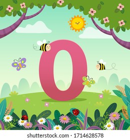 Flashcard for kindergarten and preschool learning to counting number 0 with a number of kids.