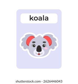 Flashcard with koala head on isolated background. Vector illustration in a flat style