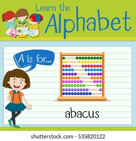 Flashcard letter A is for abacus illustration