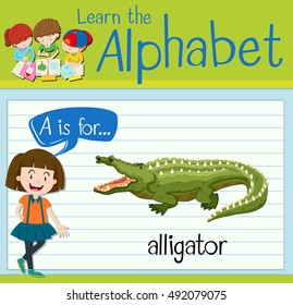 Flashcard letter A is for alligator illustration