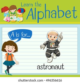 Flashcard letter A is for astronaut illustration