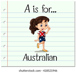 Flashcard letter A is for Australian illustration